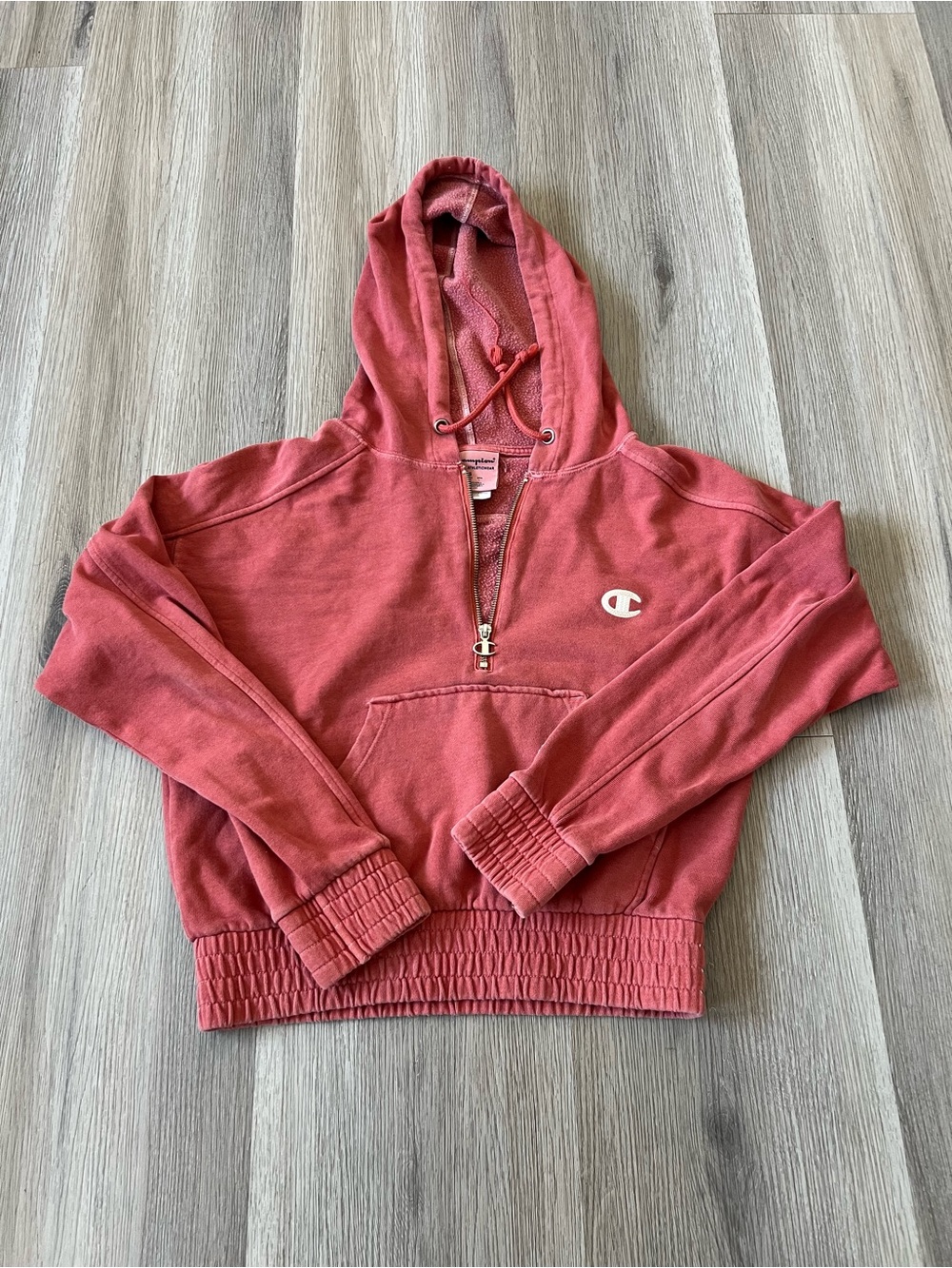 Champion Coral Half-Zip Hoodie Sweatshirt